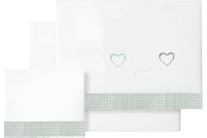 various - Set di lenzuola per lettino 60 x 120 cm, per neonati primavera e autunno, tipo 100% cotone extra morbido in Spagna-(basso+piano di lavoro+federa cuscino-Happy Love Colore BCO/Verde