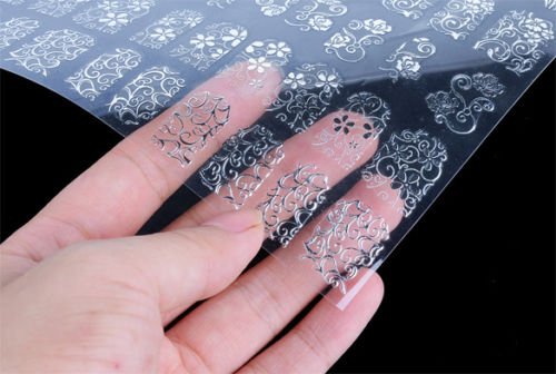 108 Silver 3D Flower Nail Art Stickers Decals Decorations Transfers Design Form -No glue required and just peel off to remove