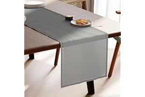 Encasa XO Runner da Tavolo | Puro Cotone con Design Orlato | Dimensioni 32x150 cm | Grigio - Lavabile in Lavatrice