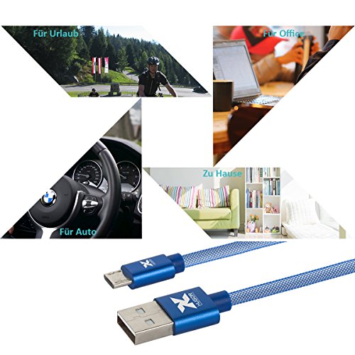 XUGOR Micro USB Kabel [2.4A-Strom Schnellaufladen] vernetzte Angelleine Nylon Ladekabel fÃ¼r Android Smartphones Samsung Galaxy, Huawei, Sony, HTC, Nokia, Kindle usw. [1.0m, 2-StÃ¼ck, Metallstecker]
