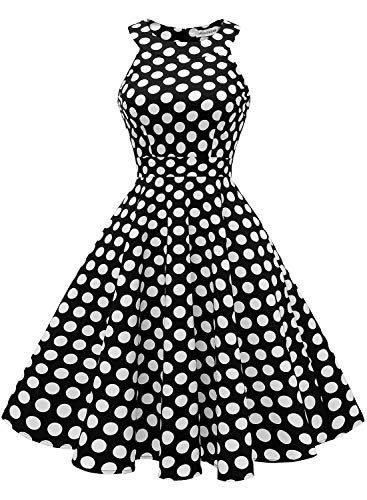 MuaDress Chic Robe Vintage d'Eté Femme Années 50 60 Pin up Robe de Cocktail Cérémonie Style Audrey Hepburn Rockabilly Col Rond sans Manche 1950 Black 3XL