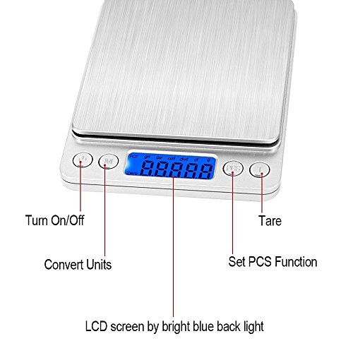TopEUR Digitale Küchenwaage Digitalwaage Professionelle Waage Electronische Waage Küchenwaage Briefwaage LCD kochende Gramm-Skala (3000g, 0.1oz / 0.1g) - 3