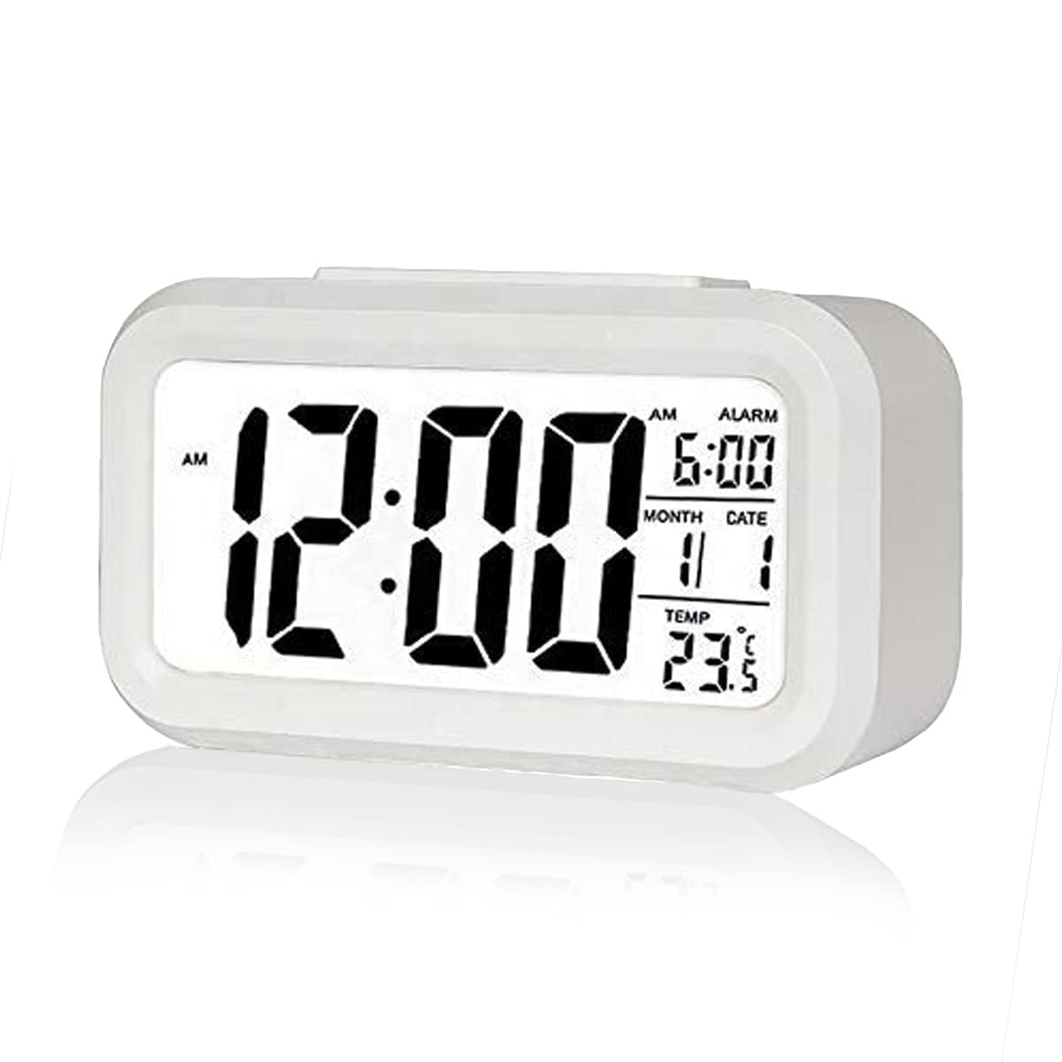 Kadio Digital Alarm Clock,Battery Operated Small Desk Clocks,with Date, Indoor Temperature,Smart Night Light,LCD Clock for Be