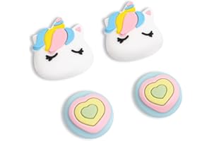 DLseego Grip Caps Compatible with Switch & Switch Lite, Soft Grip Silicone for Joy-Con Gamepad, 3D Analog Cover – Unicorn and Heart (4pcs)