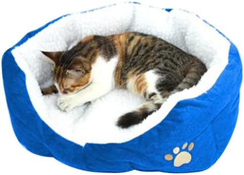 Tinxs Warm Indoor Soft Fleece Puppy Pets Dog Cat Bed House Basket with Mat waterproof (Blue)