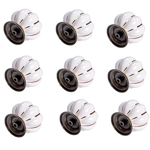 Schönes Leben* 10 Pcs Möbelknopf Schrankknöpfe Möbelknöpfe Set Möbelgriff SetRetro Keramik Türknopf Weiss Kürbis - 2