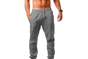 Gellmall Homme Pantalon Coton Lin Ete Pantalon Decontracte avec Poches Cordon Pantalon Ample de Plage Léger Respirant S-5XL