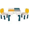 NA 7 in 1 Multifunctional children's activity table set with 2 Chairs and 4 Storage Box.Sand Table and Building Blocks Table