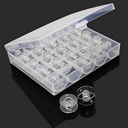 25Pcs/Box Transparent Empty Sewing Machine Bobbins Spools with Case Cores Winders for Brother Singer Babylock Kenmore Janome