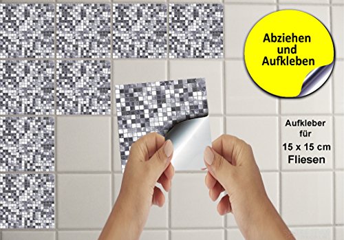 30 stück Fliesenaufkleber für Küche und Bad (Tile Style Decals 30xTP3-6″-Stone Grey) | Mosaik Wandfliese Aufkleber für 15x15cm Fliesen Deko Fliesenfolie für Küche u. Bad (15cm 30 stück, Steingrau) - 3