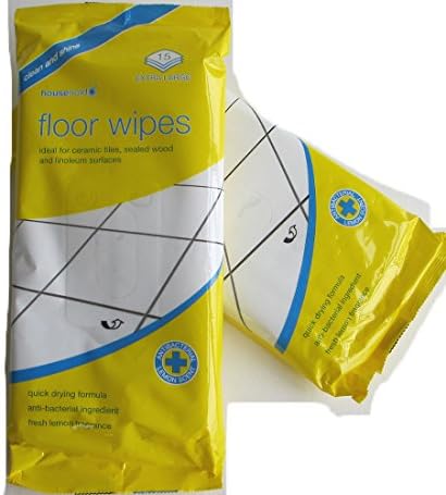 Extra Large For Ceramic, Wood and Lino Floor Cleaning Anti Bacterial Lemon Wipes x 15 (Pack of 2)