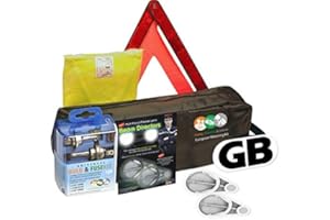 FAMILY MOTORING & LEISURE Fresnel Lens 6 Piece Beam Headlamp Beam Deflector Warning Triangle UK Magnetic Plate High Visibility Vest Universal Bulb Kit European Travel Kit All You Need For Travelling Abroad
