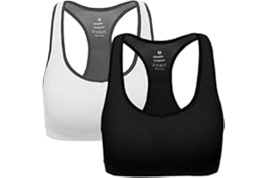 ANGOOL Sports Bras for Women, Racerback Yoga Bra Padded Mid Impact Support for Workout Fitness