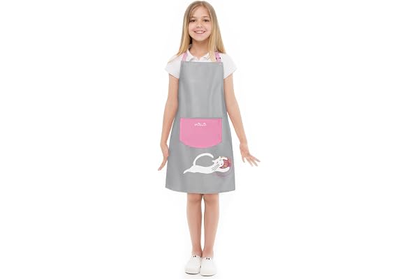 Viedouce Tablier Cuisine Enfant Imperméable et Réglables avec Poches, pour Filles ou Garçons, Tablier de Cuisine, Tablier de Jardin,Tablier de Peinture Artiste(4-13 Ans)