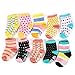 Dimore Cotton Non-skid Baby Socks - High Quality Baby Socks Gift Set - 10 -Pack Bright Colored Socks - Kid Socks - Newborn Footie(2 Styles) (wave point)