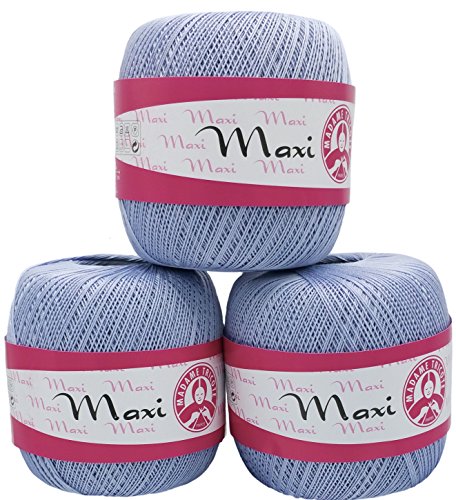 3 x 100 Gramm Häkelgarn, 100% Baumwolle merzerisiert, 300 Gramm Filet-Garn , Farben zur Auswahl (grau)
