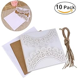 ULTNICE 10pcs hueco decorativo invitación felicitación tarjeta con sobre de encaje para bodas cumpleaños compromiso fiesta blanco