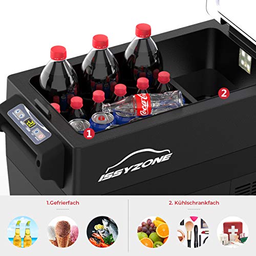 ISSYZONE Kompressor Kühlbox, 42L elektrischer lautloser Auto Kühlschrank, -20 bis 10 ° C, mit Batteriewächter, 12 V und 230 V für Auto, LKW und Steckdose - 3
