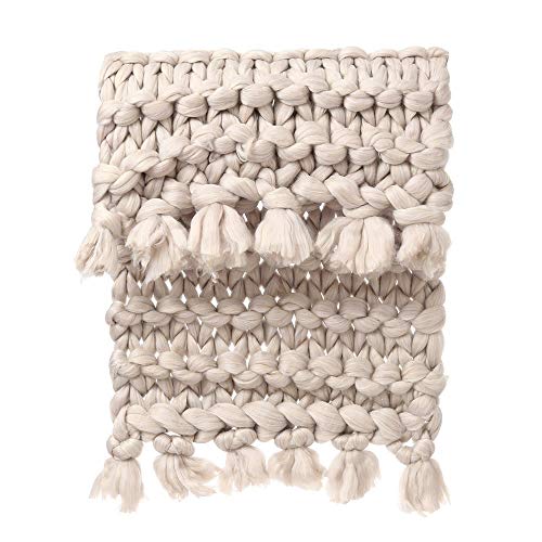 Preisvergleich Produktbild Strickdecke, BZLine handgefertigt gehäkelter Strick Decke, warm Winter Sofa Bezug Kuscheldecke, dick Gewinde Decke Steppdecke für Bett, Wohnzimmer, Yoga, Teppich Decor (80 x 100 cm, Beige)