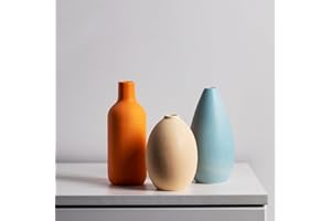 QBMYCN Juego de 3 jarrones de cerámica, jarrones de cerámica para decoración del hogar, floreros Decorativos para Hierba de Pampa y Flores secas, Mesa, estantería (Amarillo Claro, Amarillo Oscuro, Azul)