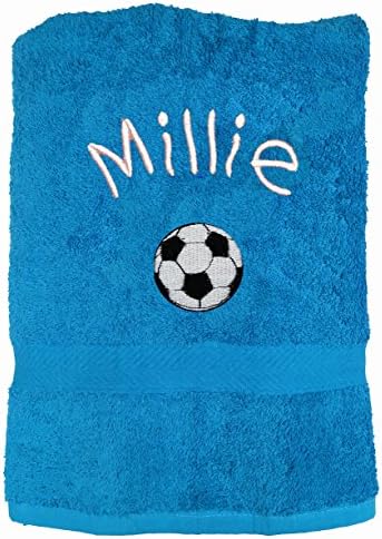 Spoilt Rotten Kids Football Ocean Blue Personalised Bath Towel - Any Name Beautifully Embroidered On A Luxury 550gsm Towel. Perfect For Holiday, Swimming or Bathing.