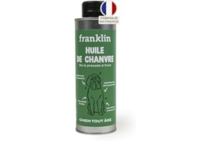 Franklin – Huile de Chanvre pour Chien – 100% Naturelle – Graines Pressée à Froid – Riche en Oméga 3 & 6 – Doseur Intégré – Fabriqué en France – 250 ML