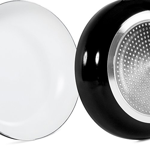 TecTake 8 teiliges Keramik Kochtopf Set mit Glasdeckel -diverse Farben- (Schwarz) - 8
