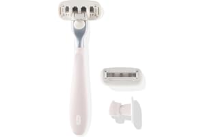 ‎JUNO & ME juno & me – Rasierer Basic-Kit, Premium 5-Klingen-Rasierer|Wandhalterung + 1 Ersatzklinge, für Intimbereich + Körper von Frauen | beugt Rasierpickel vor | veganer Rasierer Damen, Farbe Coconut Milk