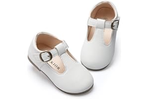 CENCIRILY Toddler Little Girl Mary Jane School Shoes Soft Anti-Slip Sole Hook and Loop Princess Dress Wedding Flat Shoes