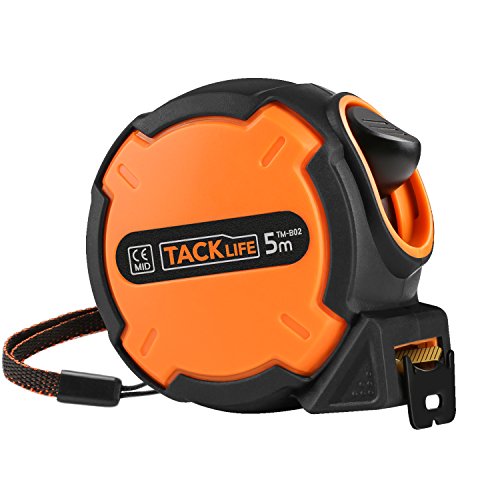 Tacklife TM-B02 Klassisches Maßband 5M, tragebares Bandmaß mit Feststeller und automatischem Rücklauf Funktion, Kunststoffgehäuse, Messung von Haushalt, Zimmerei