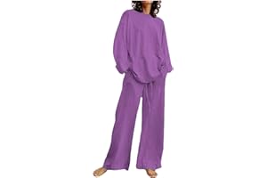 HAOLEI Ensemble Jogging Femme Coton et Lin Survêtement 2 Pcs Combinaison Été Automne Sweat Sweatshirt Pantalon de Sport Tenue de Sport Décontracté Streetwear Lâche Respirant T-Shirts + Pantalon