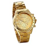 JewelryWe Herren Armbanduhr, Analog Quarz, Klassische Fashion Business Casual Kalender Sport Uhr mit Edelstal Armband mit Digital Zifferblatt, Gold