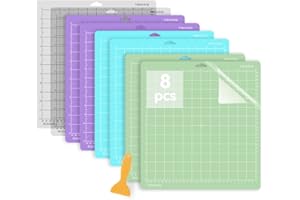 Jerilla 8pcs Cutting Mats for Cricut 12"x12" StandardGrip/LightGrip/StrongGrip/FabricGrip Set, Adhesive Non-Slip Craft Mat for Cricut Maker/Explore One/Air/Air 2 with Scraper