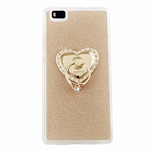 Huawei P8 Lite (2015) 5,0 Zoll Hülle, MUTOUREN Huawei P8 Lite (2015) 5,0 Zoll Etui Hülle Tasche Schutzhülle TPU Silikon Case Cover Bling Glitzer Gold Bumper mit Ring und Anti-Scratch Löschen Back Bumper für Huawei P8 Lite (2015) 5,0 Zoll