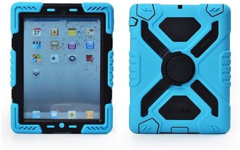 Hot Newest Ipad Mini Case Silicone Plastic Kid Proof Extreme Duty Dual Protective Back Cover with Kickstand and Sticker for Ipad Mini - Rainproof Sandproof Dust-proof Shockproof (Blue/Black)