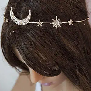 Fdesigner Gold Wedding Hair Accessories Pendant Head Chain Moon Star Hair Jewelry FashionCrystal Hair Pieces for Women and Girls