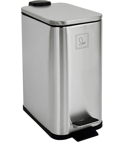 HOMCOM Mülleimer 5 Liter – Mit Softclose-Deckel & Pedal, Grau, Metall, Platzsparend Für Bad, Büro & Mehr