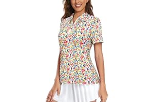 Gemulate Women's Short Sleeve Polo Shirts Floral Golf Tennis Zip Up Gym Tops Ladies Golf Tops Moisture Wicking Workout Sports Running Tshirt M-3XL
