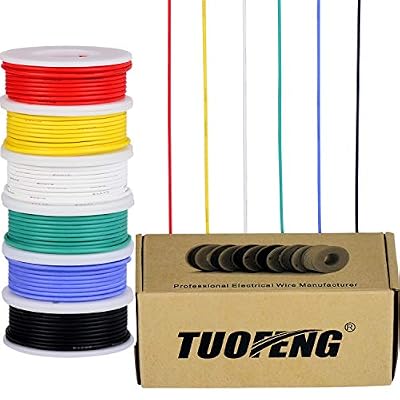 TUOFENG Fil électrique de calibre 22, kit de fils de cuivre étamé Fil de silicone flexible de 22 AWG (6 bobines de couleur différentes de 8 mètres) Fil de connexion électronique de 600V