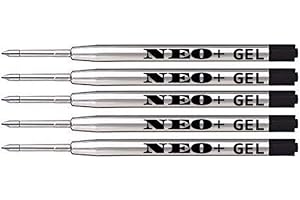 NEO+ Quality Ballpoint Pen Refills, Cheap but Long Lasting, Medium Point. Fits Parker Ball Pen Too. G2 Style Refill Made in Germany (5 x Black Gel Ink)