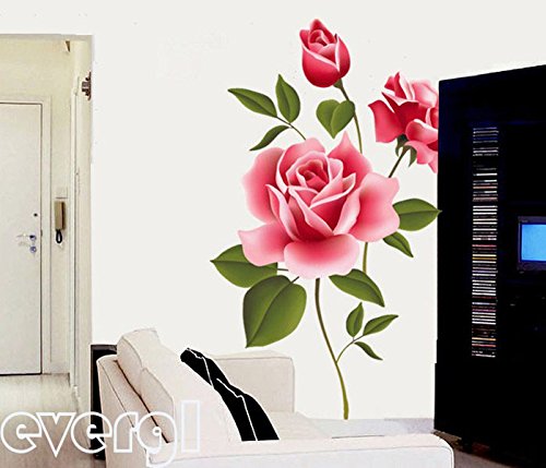 Zooarts 3D-Wandtattoo mit Rosen-Motiv, Blumen, aus Vinyl, abnehmbar - 3
