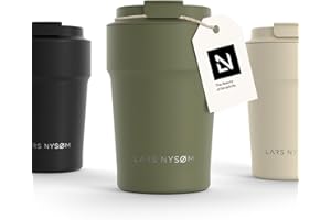 ‎LARS NYSØM LARS NYSØM Kubek termiczny do kawy na wynos 380ml | Kubek podróżny 0,38 litra z izolacją | Szczelny kubeczek termiczny ze stali nierdzewnej do kawy i herbaty w podróży (Olive Green, 380ml)