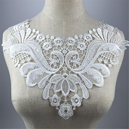 FUYA 1pc White Embroidery Venise Big Flower Lace Neckline Fabric, DIY Manual Collar Lace Fabrics For Sewing Collar Crafts