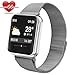 Produktbild fitness-armband wasserdicht,Miya System Ltd IP68 wasserdicht intelligente Farbe Touchscreen Blutdruck Uhr Herzfrequenz Messgerät Sport Fitness Tracker, einzigartige magnetische Schnalle Edelstahl Gurt ohne Schnalle, kompatibel mit Android (4.4 und höher) und IOS-System (9.0 oder höher)-Silber