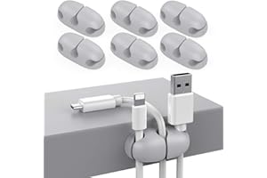 Delidigi 6 Pezzi Cord Organizer Holder Desk Cable Clip Supporto per cavo adesivo forte per organizzare il cavo USB Wire Home Office e auto (Grey)