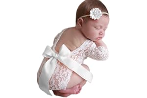 Blausky Costume per neonati, servizio fotografico, pagliaccetto backless in pizzo con fiocchi, abbigliamento per bambini, accessori per fotografia, colore bianco