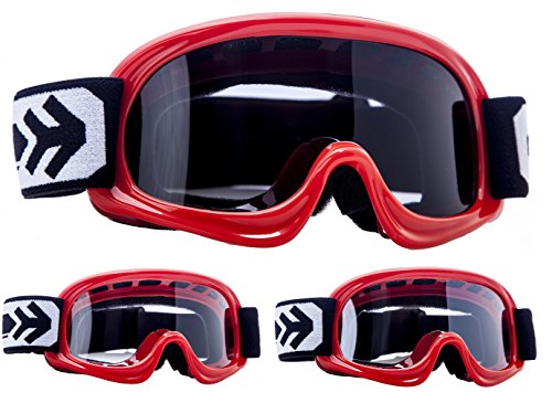 Armor · AG-49 "Red" (red) · Cross Enfant · Lunettes de Protection Masques de Moto Windproof MX Ski Moto Cross · (Black / Silver / Clear)