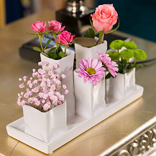 Keramikvasenset Blumenvase Keramikvasen weiß Vase Blumen Pflanzen Keramik Set Deko Dekoration 1 Set - 5