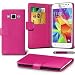 Produktbild Samsung Galaxy Core Prime G360F Pink Farbe PU Lederetui Buch-Stil Handy Hülle mit Displayschutz-Folie & Eingabestift von Gadget Giant®