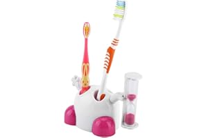 ZERODIS Porte-brosses à Dents Enfant Porte-Dentifrice Dessin Animé Mignon avec 3 Minutes Compte à Rebours pour Rangement de la Salle de Bain Ornements Support(Rose)